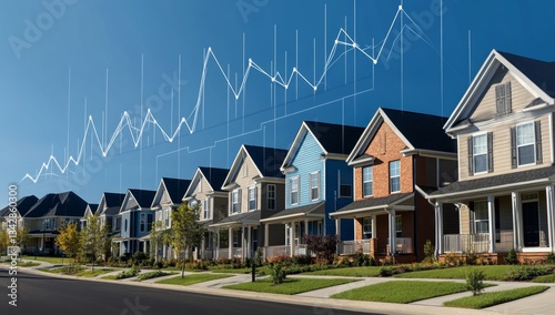 Row of homes with rising market trends