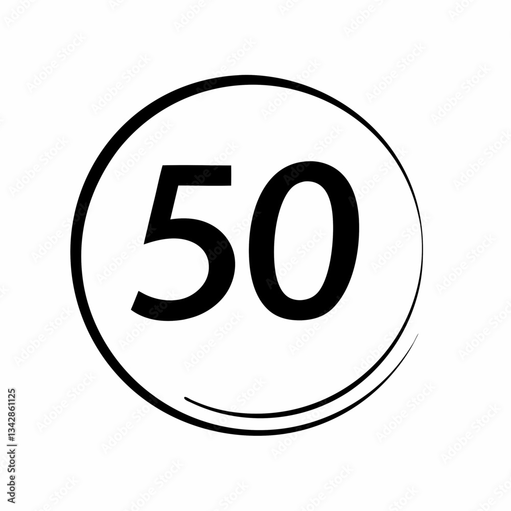 Circular speed limit sign with number 50 in black and white design Circular speed limit sign with number 50 in black and white design