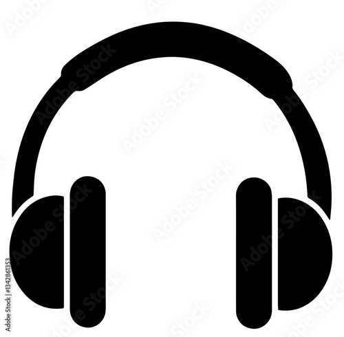 Black Silhouette of Over-Ear Headphones with a Headband and Two Ear Cushions, Representing Music Listening, Audio Quality, and Sound Isolation for Various Purposes

