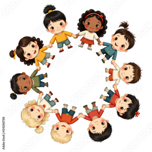 Cartoon Children Circle Holding Hands Togetherness