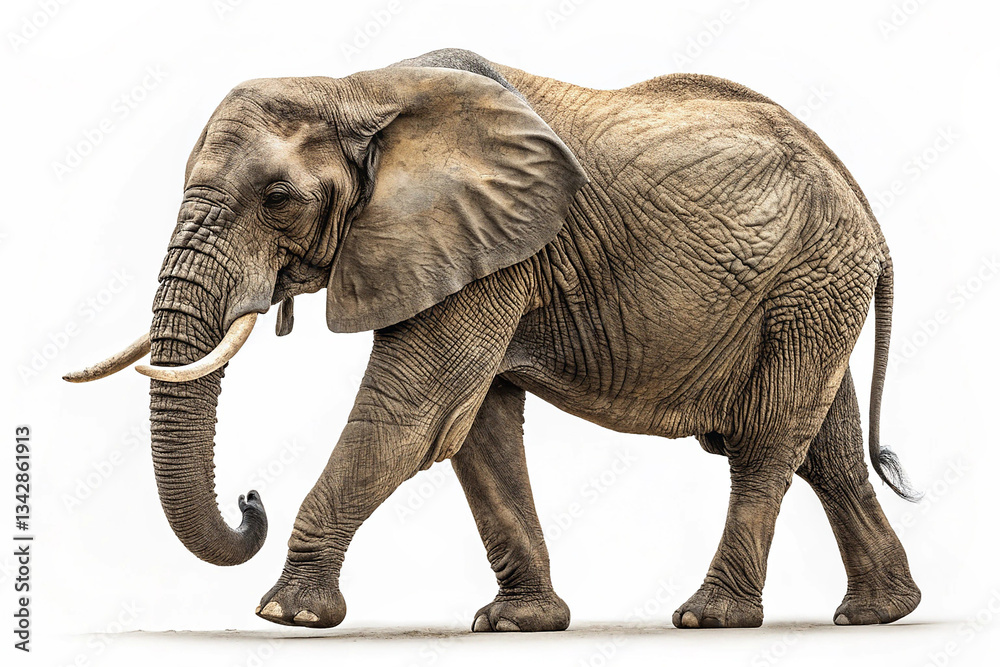 Fototapeta premium African Elephant Side View Full Body Isolated on White Background
