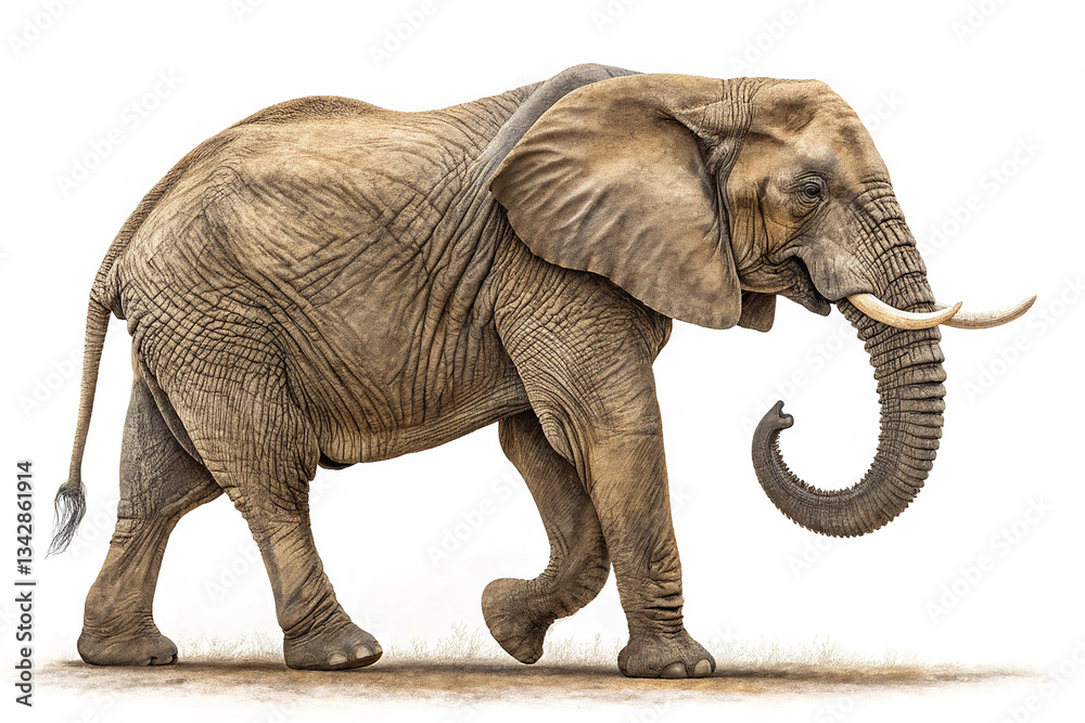 Fototapeta premium African Elephant Side View Full Body Isolated on White Background