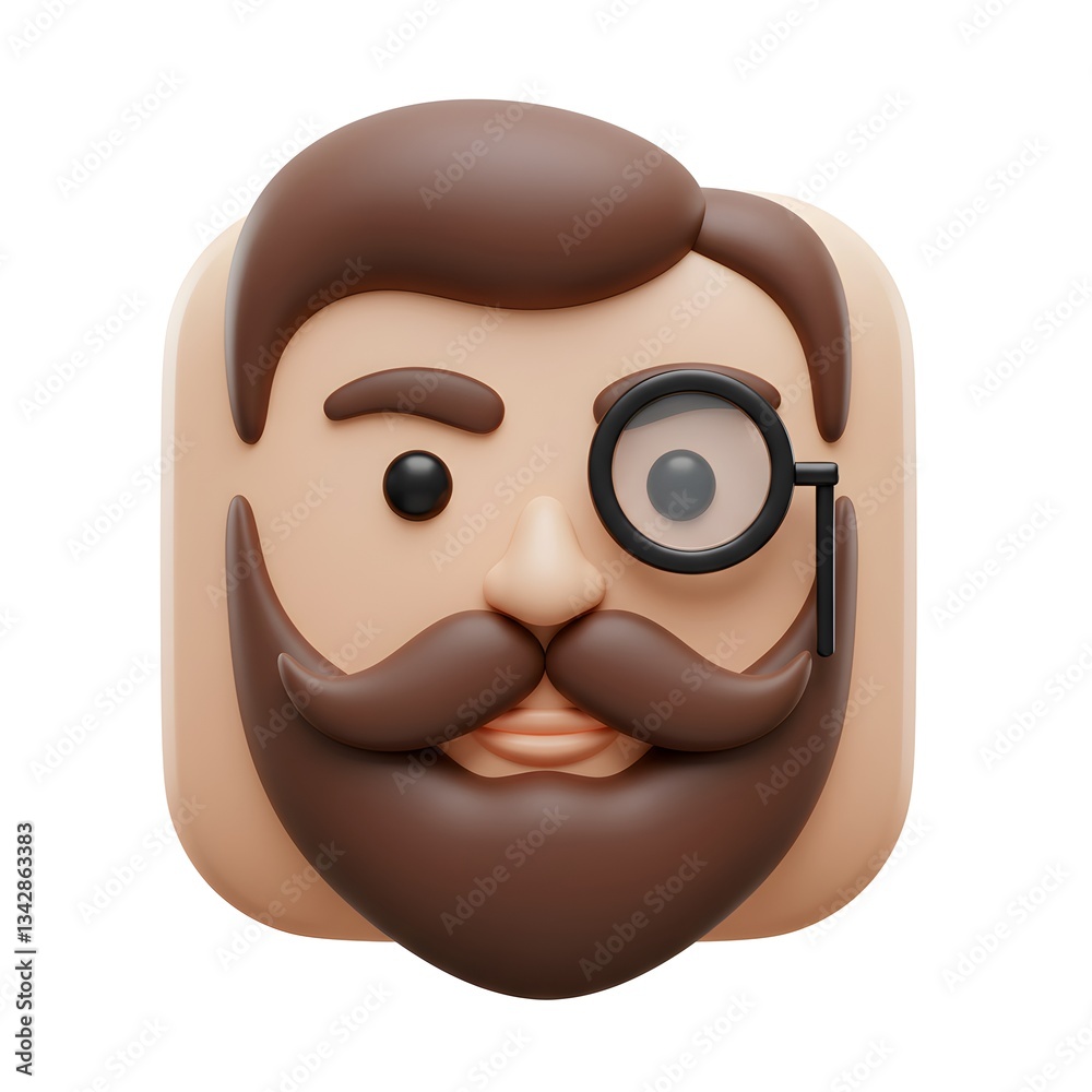 3D Render of a Stylish Gentleman with Monocle, Brown Beard and Hair. Square Avatar Icon Design, Charming and Playful Expression 3D Render of a Stylish Gentleman with Monocle, Brown Beard and Hair. Square Avatar Icon Design, Charming and Playful Expression
