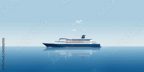Cruise ship sailing on serene blue ocean under pale sky