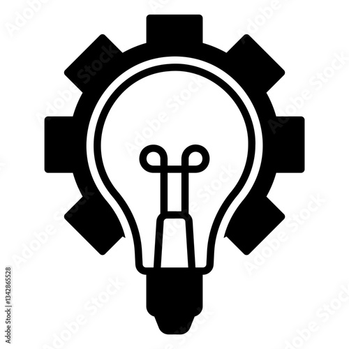 Icon of innovation and creativity with light bulb and gears