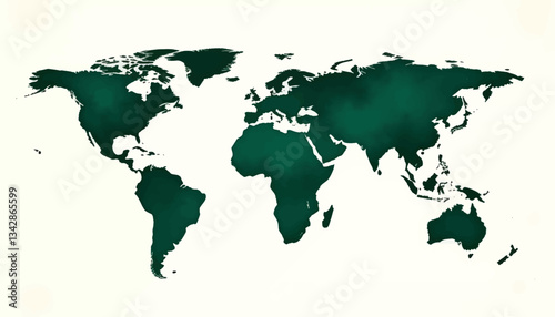 Emerald Green Watercolor World Map on Cream