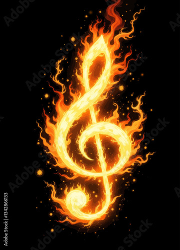 Fiery Treble Clef Design on Black