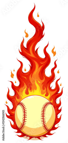 Flaming Baseball with Red Seams on White