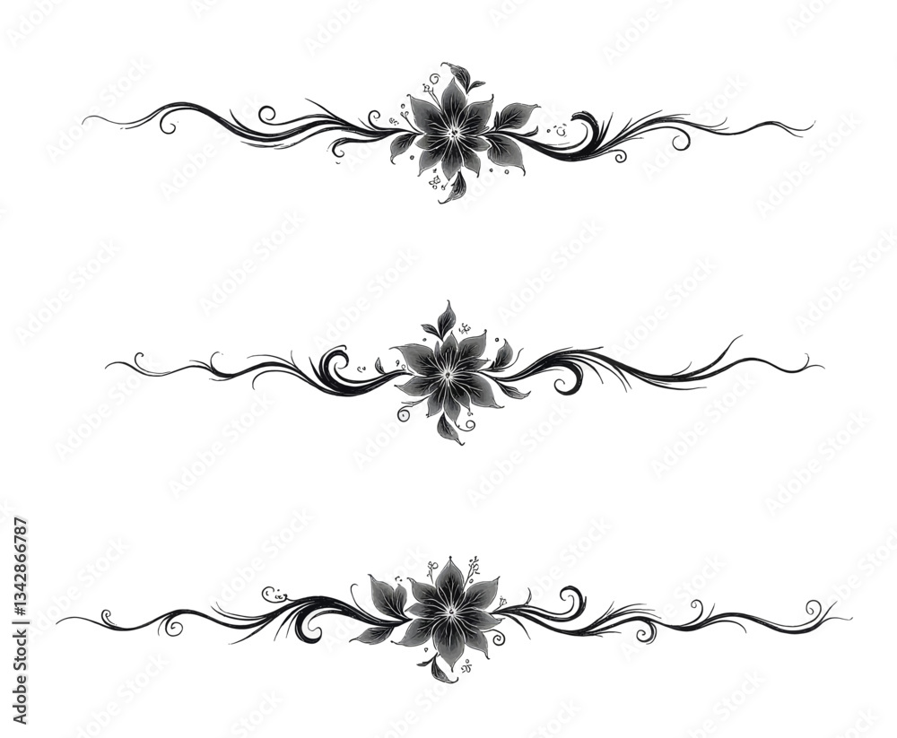 Naklejka premium Floral divider elements in black on white background