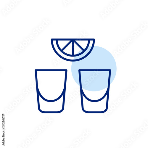 Two shots and slice of lemon. Drinking menu at bar, party night out. Pixel perfect, editable stroke vector icon