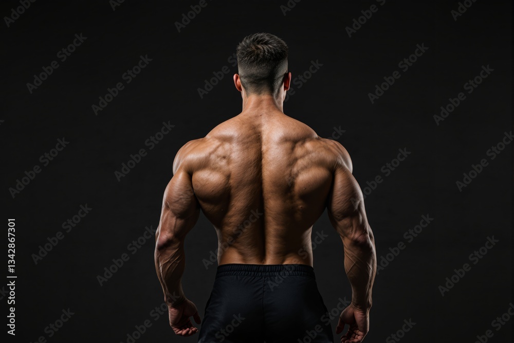 Fototapeta premium Muscular male bodybuilder showing strong back muscles.