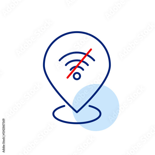 Map pointer with no wi-fi symbol. Digital detox place, disconnected offline location. Pixel perfect, editable stroke icon