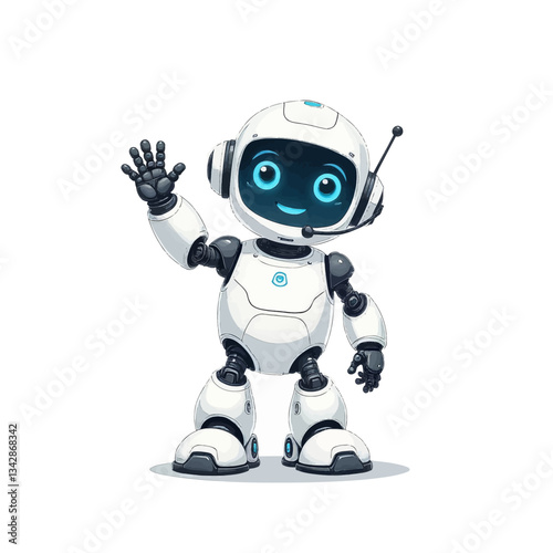 Friendly Robot Waving with Glowing Blue Eyes