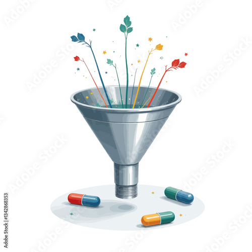 Funneling colorful herbs into medicine capsules
