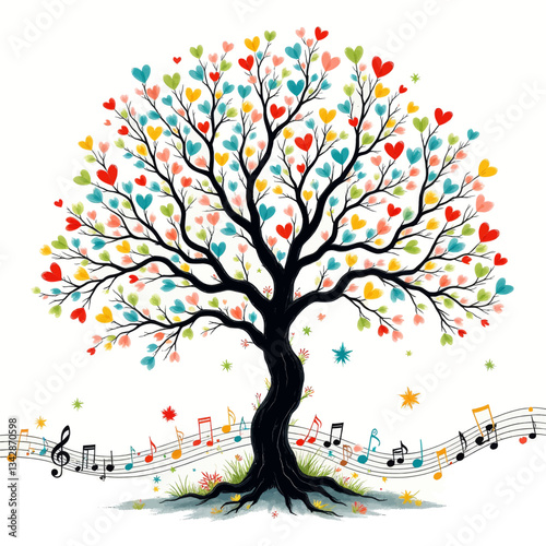 Heart Leaf Tree with Music Notes on Ground