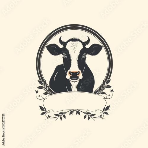 Holstein Cow Portrait in Wreath Frame With Banner