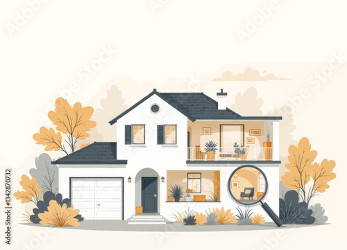House with Magnifying Glass Inspecting Interior Design