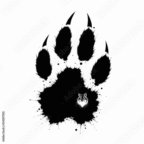 Ink Wolf Paw Print with Embedded Face Graphic