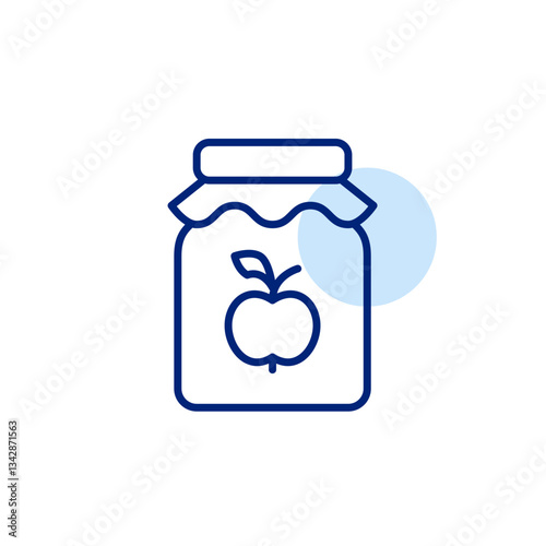 Apple jam in bottle. Farmers preserves, groceries shopping. Food and desserts. Pixel perfect, editable stroke vector icon
