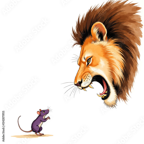 Lion and Mouse Fable Illustration
