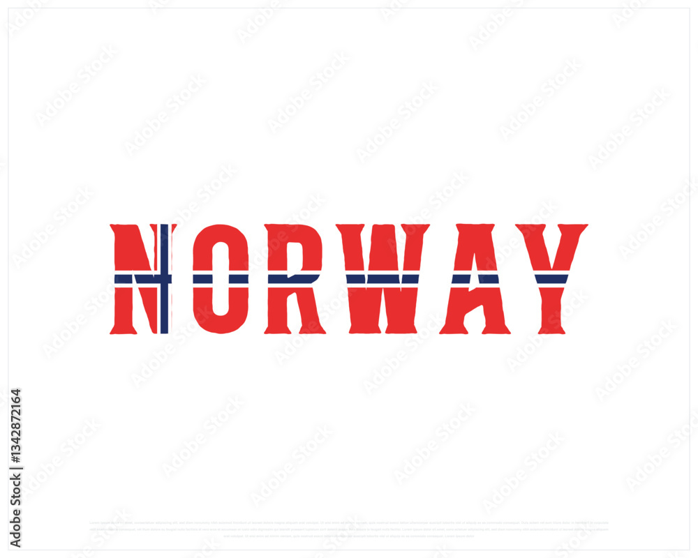 Fototapeta premium NORWAY flag Typography with flag on a white background, Vector design of NORWAY flag typography, Flag of NORWAY, National Day Design, NORWAY Day design