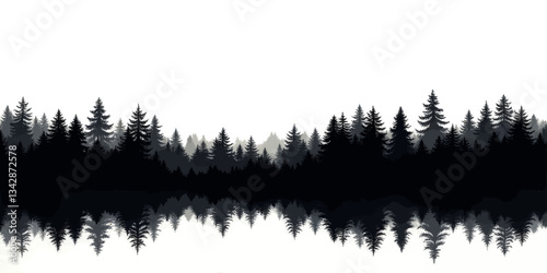 Monochrome Coniferous Forest Reflection Against White