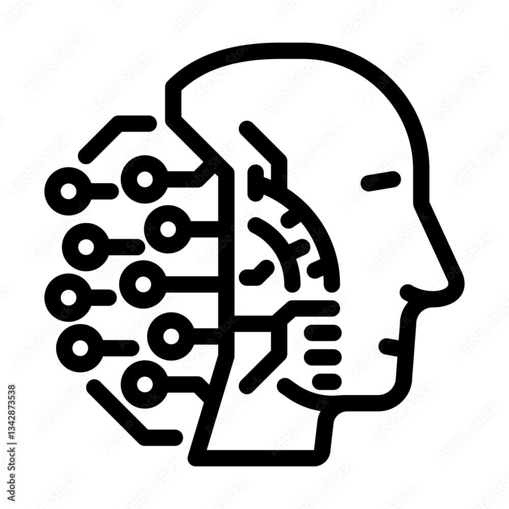 Obraz premium ai head profile deep learning line icon vector illustration