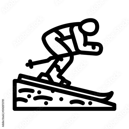 skier downhill position mountain winter line icon vector illustration