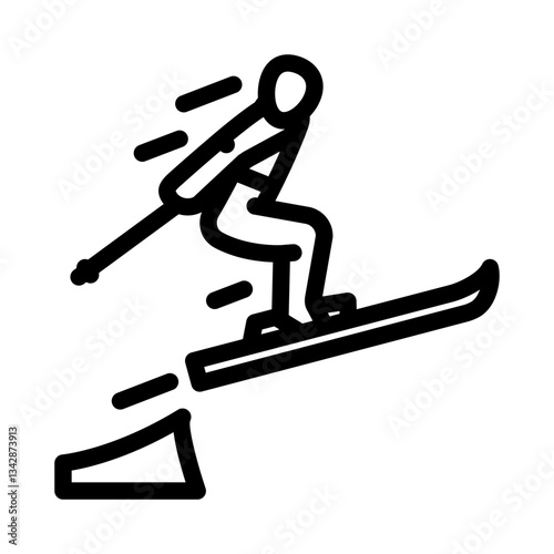 skier performing jump ski resort line icon vector illustration