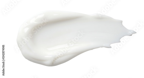 Sun lotion spilled, tanning cream puddle, white skincare product isolated on white, top view, clipping path