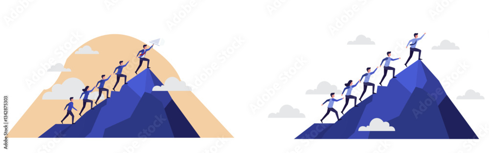 Fototapeta premium Team Climbing Mountain Peak Vector