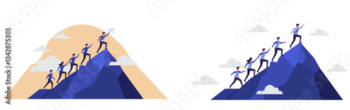 Team Climbing Mountain Peak Vector