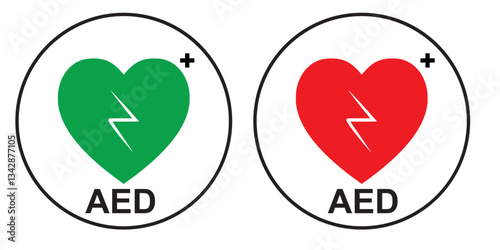 AED symbol icon. Heart first aid defibrillator sign. Automated external device for heart attack logo . 