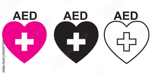 AED symbol icon. Heart first aid defibrillator sign. Automated external device for heart attack logo . 