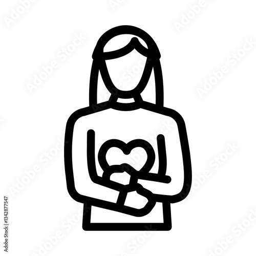 woman holding heart line icon vector illustration