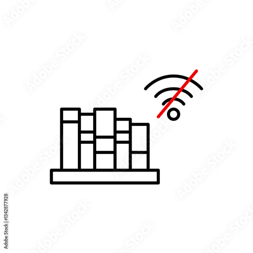 Books on shelf and no wi-fi, quiet reading. Offline library, digital detox. Pixel perfect, editable stroke vector icon
