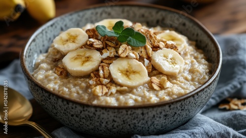 A comforting bowl of oatmeal porridge, its creamy texture and warm embrace, perfect for a chilly morning or a satisfying midday meal.