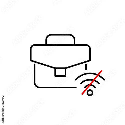 Briefcase and no wi-fi symbol. Interrupted business, offline work mode. Pixel perfect, editable stroke vector icon