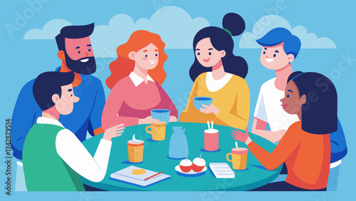 The group was deep in conversation trying to determine the best date for the schools family picnic during the PTA meeting.. Vector illustration