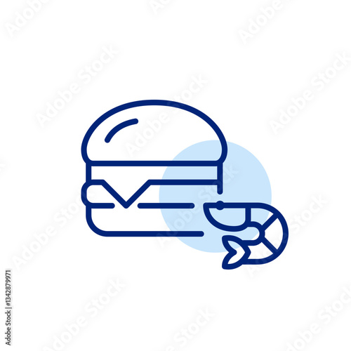 Burger with shrimp. Seafood menu. Pixel perfect, editable stroke vector icon