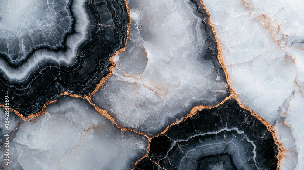 Obraz premium Stunning Black and White Agate Stone Pattern with Golden Veins