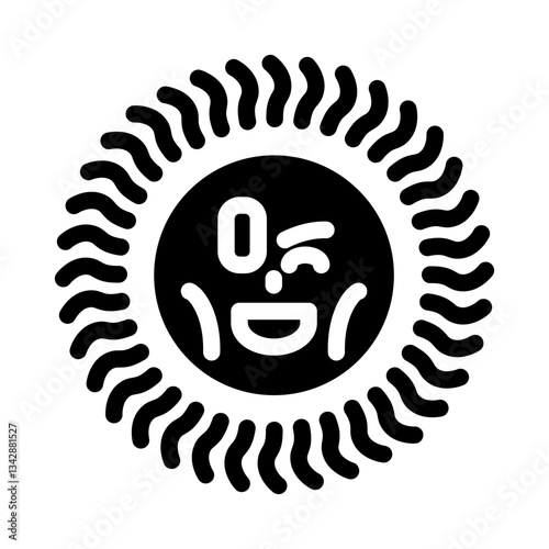 winking cute sun character glyph icon vector illustration