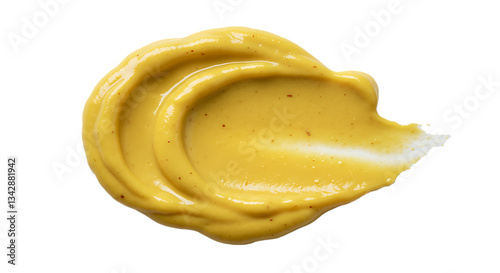Yellow mustard sauce, spread isolated on white background, top view