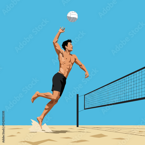 Beach Volleyball Player - Flat Design Illustration