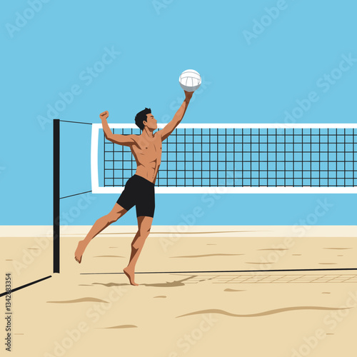 Beach Volleyball Player - Flat Design Illustration