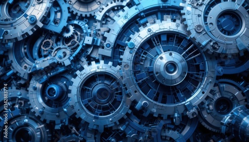 Wallpaper Mural Sleek Gradient Blue and Silver Gears A Sophisticated Technological Concept Torontodigital.ca