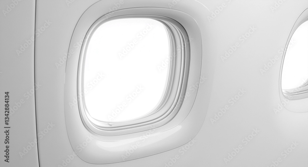 Fototapeta premium Clean 3D Airplane Window Vector Illustration for Minimalist Travel Theme