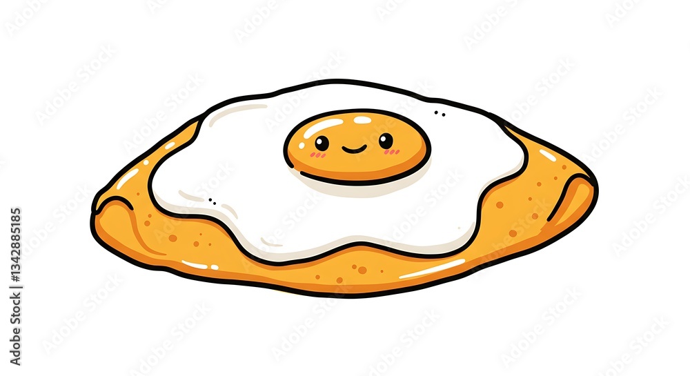 Cartoon Khachapuri with Smiling Egg Illustration on White Background Cartoon Khachapuri with Smiling Egg Illustration on White Background
