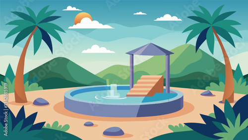 A peaceful oasis where someone can recharge and rejuvenate in a sensory deprivation tank escaping the overstimulated modern world.. Vector illustration