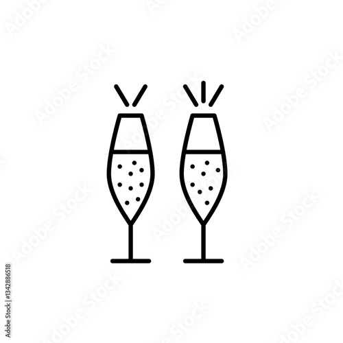 Toasting with flutes of champagne. Drinking at bars, celebration and party. Pixel perfect, editable stroke vector icon